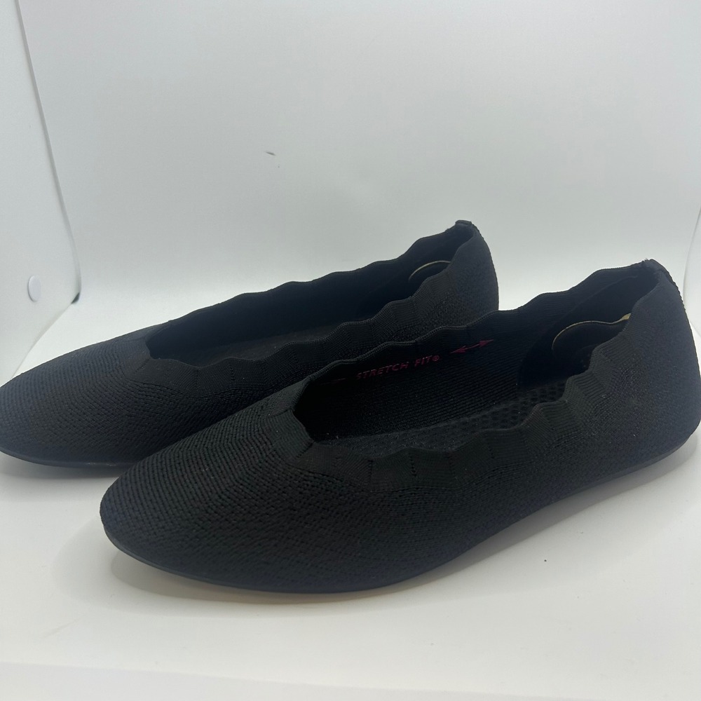 Skechers Cleo 2.0 Love Spell Black Knit Scalloped Ballet Flat Wide Fit 158343W 9 - Picture 3 of 9